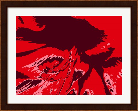 Framed Amaryllis Pistils up close on Red Print