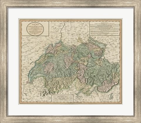 Framed Vintage Map of Switzerland Print