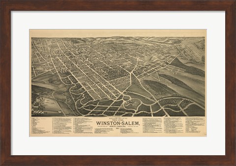 Framed Winston Salem, North Carolina in 1891 Print