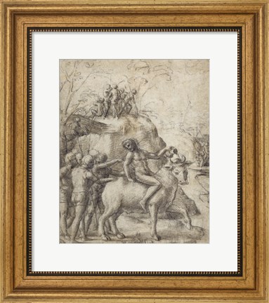 Framed Man Riding a Bull Print