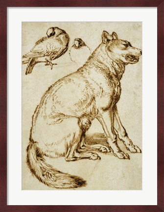 Framed Wolf and Two Doves Print