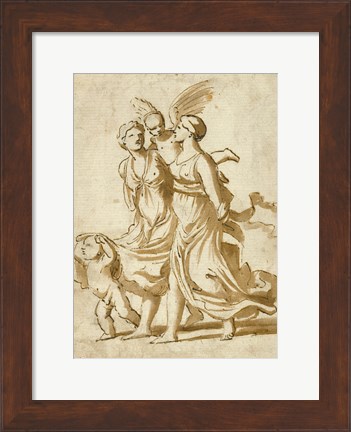 Framed Two Girls Accompanied by Cupid Print