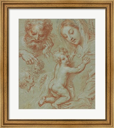 Framed Studies of the Madonna and Child and of Heads Print