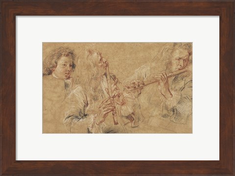 Framed Two Studies of Flutist and Head of a Boy Print