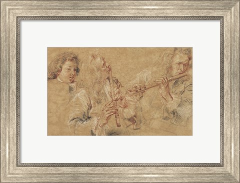 Framed Two Studies of Flutist and Head of a Boy Print
