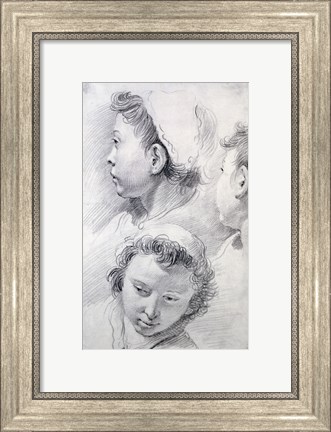 Framed Three Studies of the Head of a Youth Print