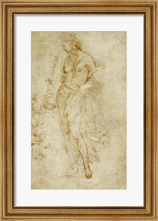 Framed Female Figure with a Tibia, and Ornamental Studies Print