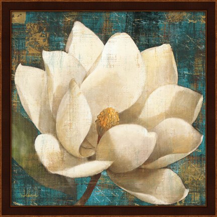 Framed Magnolia Blossom Turquoise Print