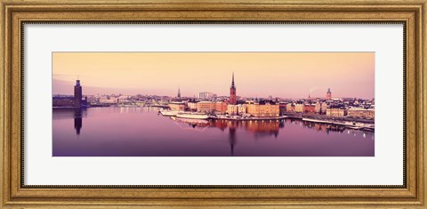 Framed Reflection of buildings in a lake, Lake Malaren, Riddarholmen, Gamla Stan, Stockholm, Sweden Print