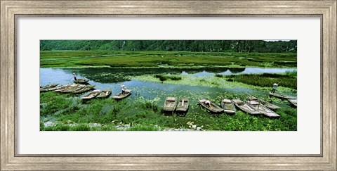 Framed Boats in Hoang Long River, Kenh Ga, Ninh Binh, Vietnam Print