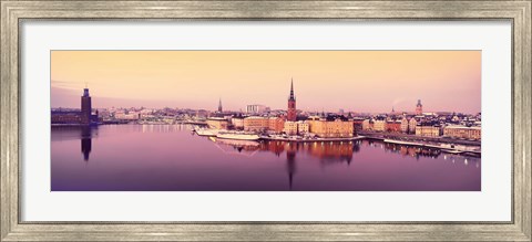 Framed Reflection of buildings in a lake, Lake Malaren, Riddarholmen, Gamla Stan, Stockholm, Sweden Print