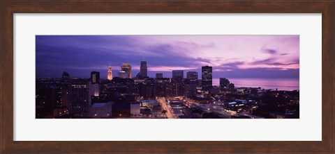 Framed Buildings lit up at night in a city, Cleveland, Cuyahoga County, Ohio, USA Print