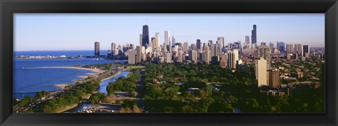 Framed Aerial View Of Skyline, Chicago, Illinois, USA Print
