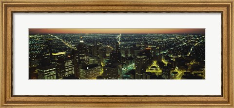 Framed High Angle View of Detroit at Night Print