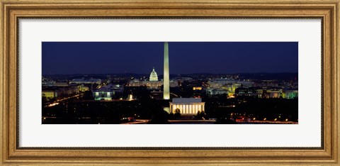 Framed Buildings Lit Up At Night, Washington Monument, Washington DC, District Of Columbia, USA Print