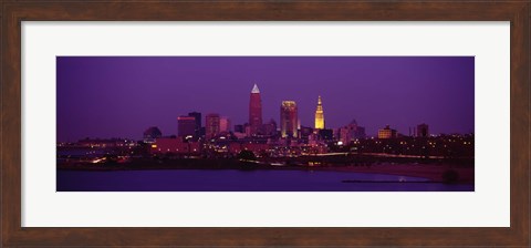 Framed Cleveland, Ohio Lit Up at Night Print