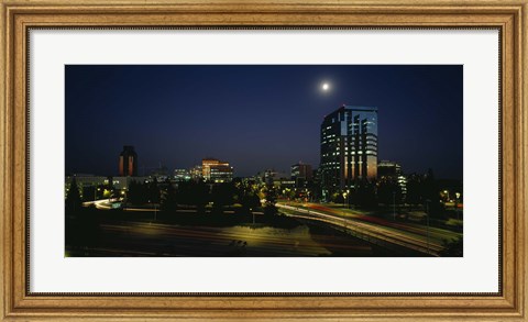 Framed Buildings lit up at night, Sacramento, California, USA Print