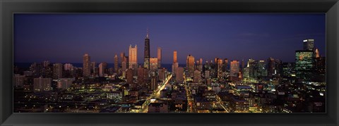 Framed Chicago Skyline at Night Print