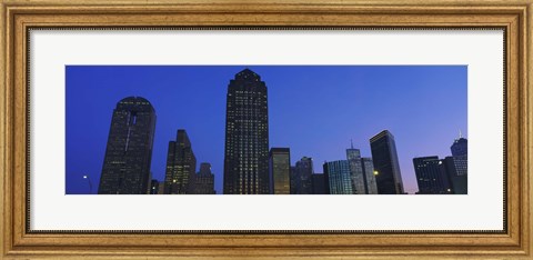Framed Low angle view of buildings at dusk, Dallas, Texas, USA Print
