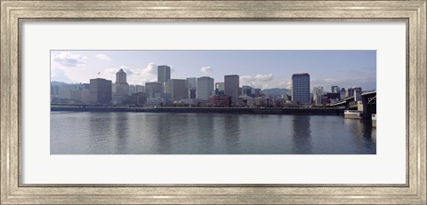 Framed Skyscrapers along the river, Portland, Oregon, USA Print