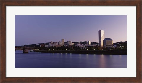 Framed Buildings on the waterfront at dusk, Portland, Oregon Print