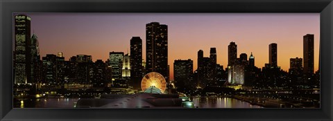 Framed Chicago skyline Lit Up at Night Print