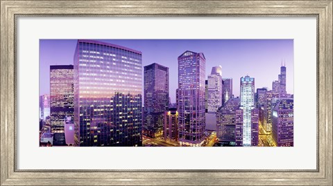 Framed Skyscrapers at night, Chicago IL Print