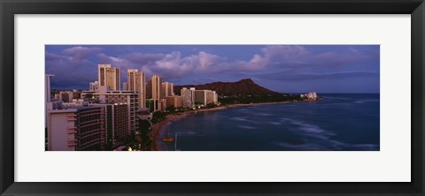 Framed High Angle View Of Buildings On The Beach, Waikiki Beach, Oahu, Honolulu, Hawaii, USA Print