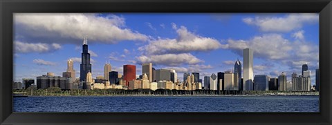 Framed USA, Illinois, Chicago, Panoramic view of an urban skyline by the shore Print