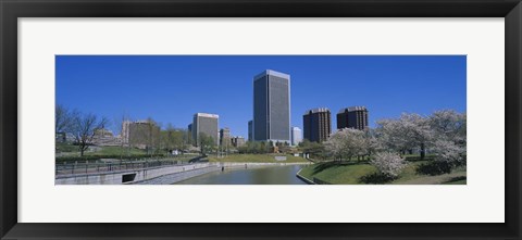 Framed Skyscrapers near a canal, Brown&#39;s Island, Richmond, Virginia, USA Print
