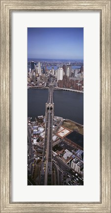 Framed Aerial View Of A Bridge, Brooklyn Bridge, Manhattan, NYC, New York City, New York State, USA Print