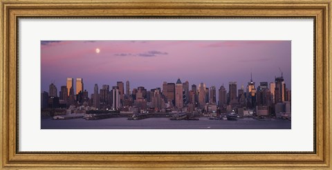 Framed New York with Purple night Sky and Moon Print