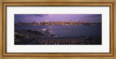 Framed Glowing Moon over New York Skyline Print