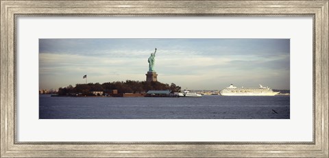 Framed Statue on an island in the sea, Statue of Liberty, Liberty Island, New York City, New York State, USA Print