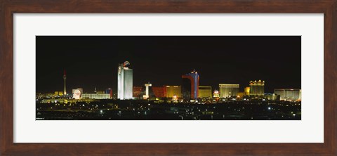 Framed Buildings lit up at night in a city, Las Vegas, Nevada Print