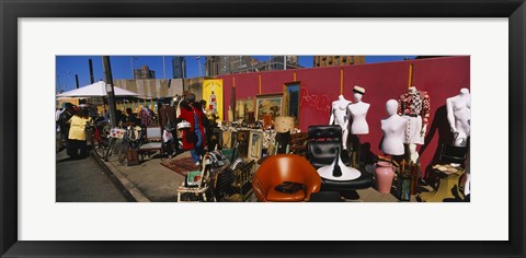 Framed Group of people in a flea market, Hell&#39;s Kitchen, Manhattan, New York City, New York State, USA Print