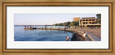 Framed Group of people at a waterfront, Lake Mendota, University of Wisconsin, Memorial Union, Madison, Wisconsin Print