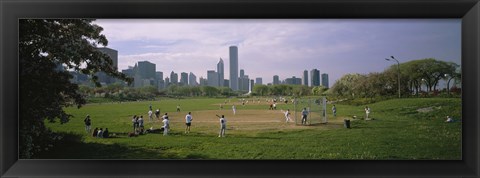 Framed Group of people playing baseball in a park, Grant Park, Chicago, Cook County, Illinois, USA Print
