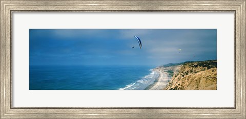 Framed Paragliders over the coast, La Jolla, San Diego, California, USA Print