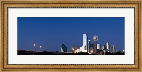 Framed Nighttime View of Dallas Skyline with Reunion Tower Print