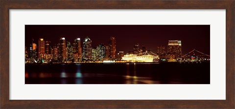 Framed San Diego Skyline at Night Print