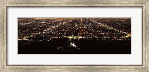 Framed Aerial view of a cityscape, Griffith Park Observatory, Los Angeles, California, USA Print
