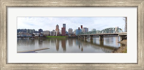 Framed Bridge across a river with city skyline in the background, Willamette River, Portland, Oregon 2010 Print