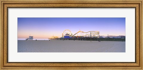 Framed Ferris wheel lit up at dusk, Santa Monica Beach, Santa Monica Pier, Santa Monica, Los Angeles County, California, USA Print