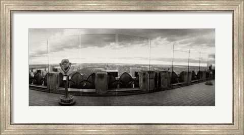 Framed Coin-operated binoculars on the top of a building, Rockefeller Center, Manhattan, New York (black and white) Print