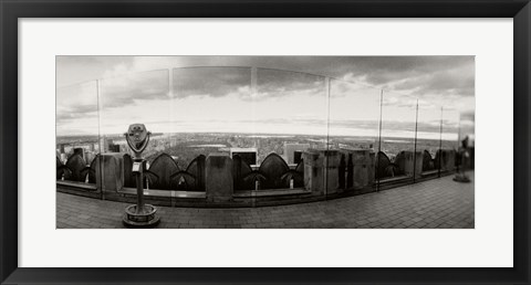 Framed Coin-operated binoculars on the top of a building, Rockefeller Center, Manhattan, New York (black and white) Print