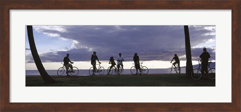 Framed Tourists cycling on the beach, Honolulu, Oahu, Hawaii, USA Print
