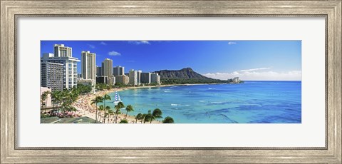 Framed Diamond Head, Waikiki Beach, Oahu, Honolulu, Hawaii Print