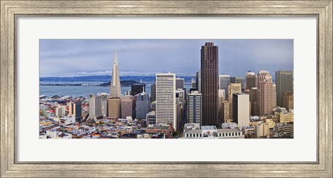 Framed Skyscrapers in the city with the Oakland Bay Bridge in the background, San Francisco, California, USA 2011 Print