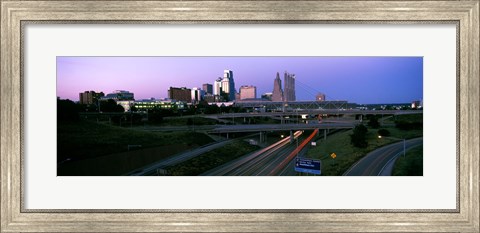 Framed Highway interchange and skyline at sunset, Kansas City, Missouri, USA Print